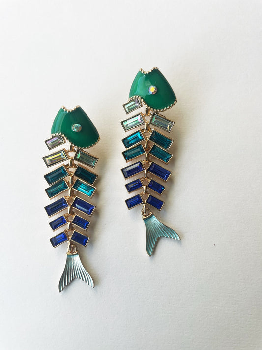 Rhinestone Fish Bone Earrings